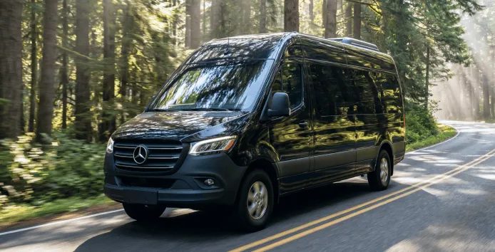 Black Mercedes Sprinter van for group transportation near Seattle